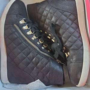 Just Fab Black Wedge Sneakers